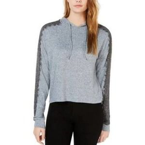 Ultra Flirt Marled Lace Trim Hooded Pullover Top